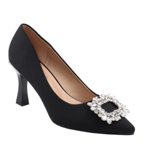 Ladies Pointed Closed Toe Rhinestone Trim Stilletto Heel - Black