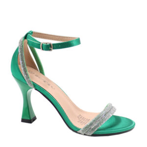 Ladies Satin Finish Heel With Crystal Straps Green