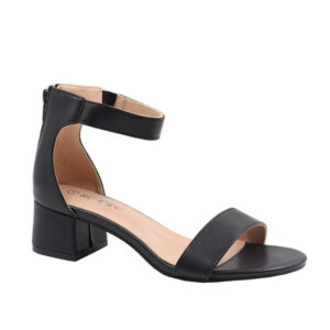 Ladies Low Block Heel Basic Pu Sandal With Back Zip - Black