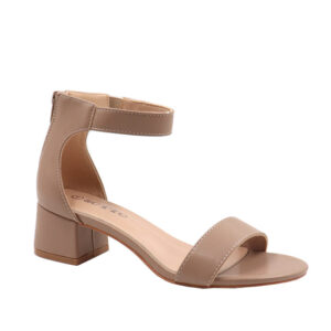 Ladies Low Block Heel Basic Pu Sandal With Back Zip - Khaki