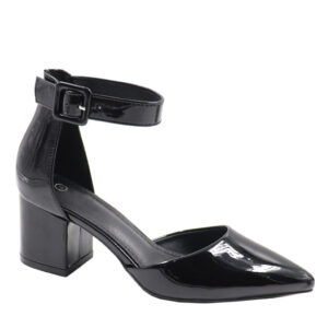 Ladies Block Heel Pointy Court Black