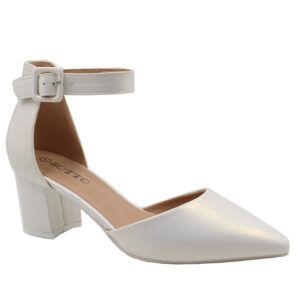 Ladies Block Heel Pointy Court - White