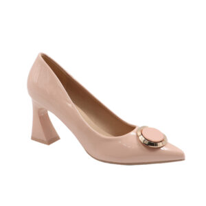 Ladies Pointed Closed Toe Trim Court Beige