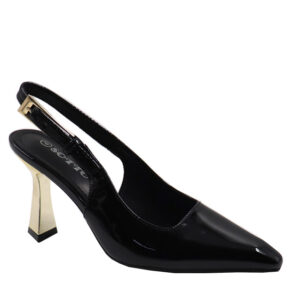 Ladies Slingback With Gold Heel - Black