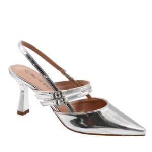 Ladies Pointed Closed  Sling Back Court - Silver