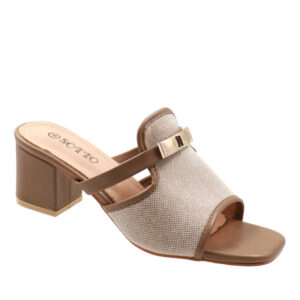 Ladies Block Heel Slide - Beige