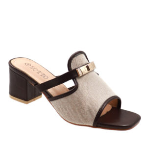 Ladies Block Heel Slide - Brown