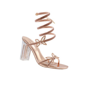 Ladies Sandal With a Spiraling Ankle Strap - Champagne