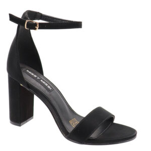 Ladies Ankle Strap Block Heel - Black