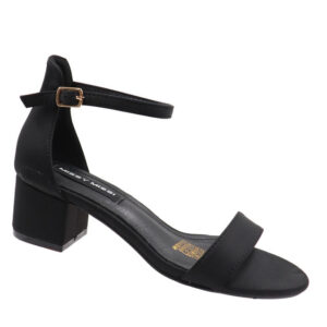 Ladies Ankle Strap Low Block Heel - Black