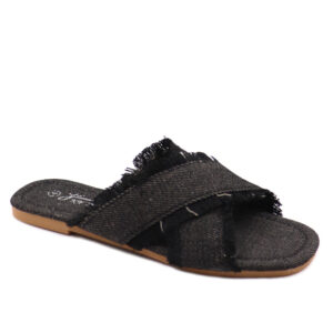 Ladies Fashion Cross Over Slip In Sandal - Black