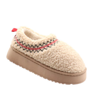 Ladies Furry Closed Slipper - Beige