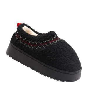 Ladies Furry Closed Slipper - Black