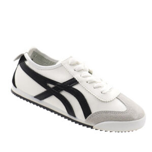 Ladies Suede Trim Lace Up Sneaker - White/Black