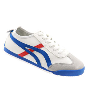 Ladies Suede Trim Lace Up Sneaker - White/Blue